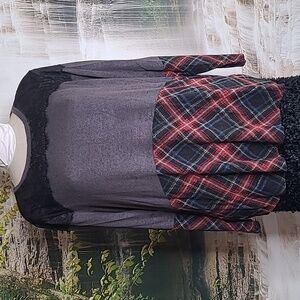 Maurices Womens 3X Dark Gray Plaid Comfy long sleeve shirt with black lace